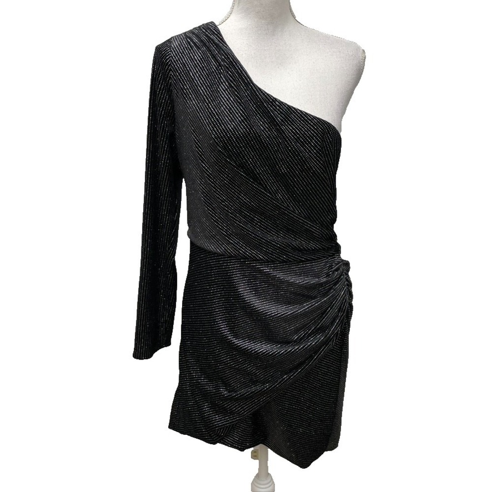 All Saints Ezra Sparkle Dress Womens 10 Black Silver One Shoulder Going Out Sexy